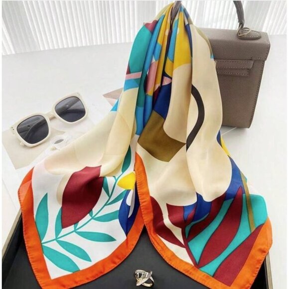 ✨Elegant Bandana Square Silky Scarf MULTICOLOR Vibrant Style Floral Geometric✨ - Picture 3 of 6